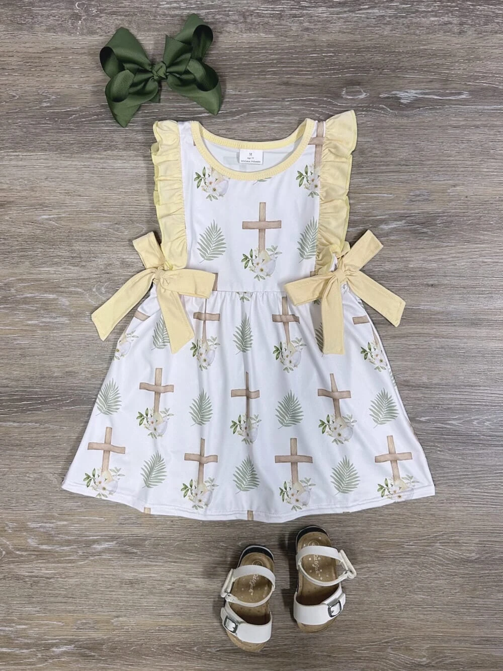 He Lives Yellow Bow Ruffle Trim Girls Easter Dress 3 He Lives Yellow Bow Ruffle Trim Girls Easter Dress