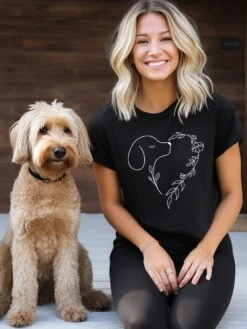 Heart Dog Line Drawing Dog Mom Valentine's Day Short Sleeve Graphic T-Shirt -Little Loom Store HeartDogLineDrawingBlack