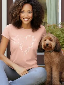 Heart Dog Line Drawing Dog Mom Valentine's Day Short Sleeve Graphic T-Shirt -Little Loom Store HeartDogLineDrawingHeatherPeach
