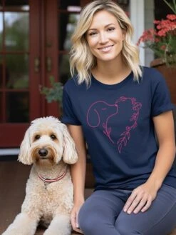 Heart Dog Line Drawing Dog Mom Valentine's Day Short Sleeve Graphic T-Shirt -Little Loom Store HeartDogLineDrawingNavy