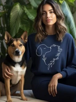 Heart Dog Line Drawing Dog Mom Valentine's Day Long Sleeve Graphic Sweatshirt -Little Loom Store HeartDogLineDrawingSweatshirtNavy