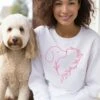 Heart Dog Line Drawing Dog Mom Valentine's Day Long Sleeve Graphic Sweatshirt -Little Loom Store HeartDogLineDrawingSweatshirtWhite