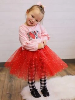 Red Sequin Heart Tutu Skirt Costume For Toddler, Girls, Women, Plus