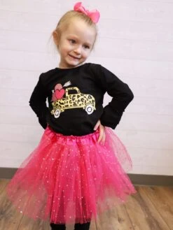Hot Pink Sequin Heart Tutu Skirt Costume For Toddler, Girls, Women, Plus