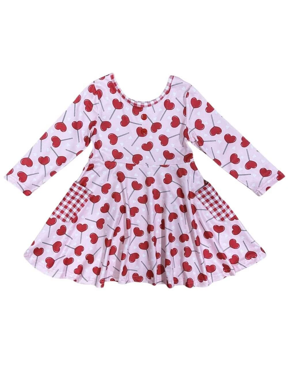 Heart Sucker For You Gingham Pocket Pink Girls Skater Dress - Image 7