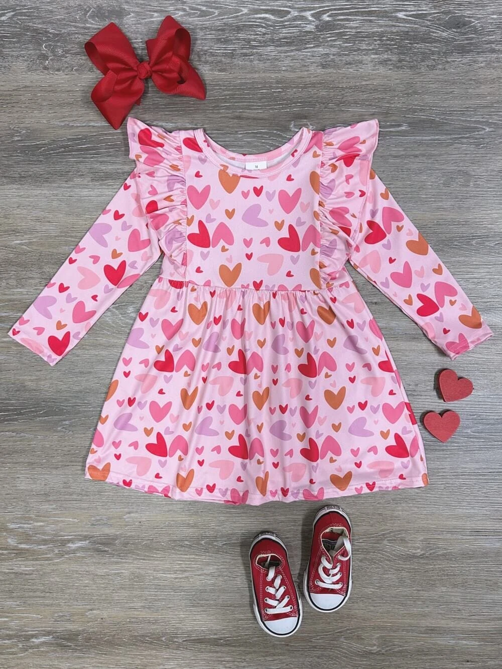 Hearts Aflutter Ruffle Trim Girls Long Sleeve Heart Dress 3 Hearts Aflutter Ruffle Trim Girls Long Sleeve Heart Dress
