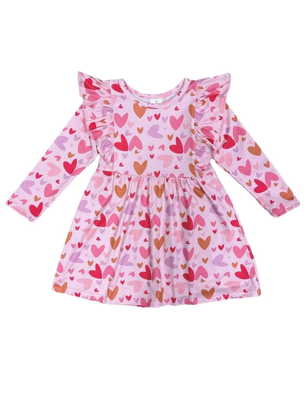 Hearts Aflutter Ruffle Trim Girls Long Sleeve Heart Dress 4 Hearts Aflutter Ruffle Trim Girls Long Sleeve Heart Dress - Image 2
