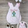 He Is Risen Pink Stripe Girls Easter Baby Bubble Romper -Little Loom Store HeisRisenPinkStripeGirlsEasterBabyBubbleRomperBack2