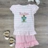 He Is Risen Pink Stripe Girls Easter Shorts Outfit 1 He Is Risen Pink Stripe Girls Easter Shorts Outfit -Little Loom Store HeisRisenPinkStripeGirlsEasterShortsOutfit