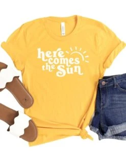 Here Comes The Sun Yellow Women's Jersey Short Sleeve Graphic Tee 5 Here Comes The Sun Yellow Women's Jersey Short Sleeve Graphic Tee -Little Loom Store HereComestheSunGold