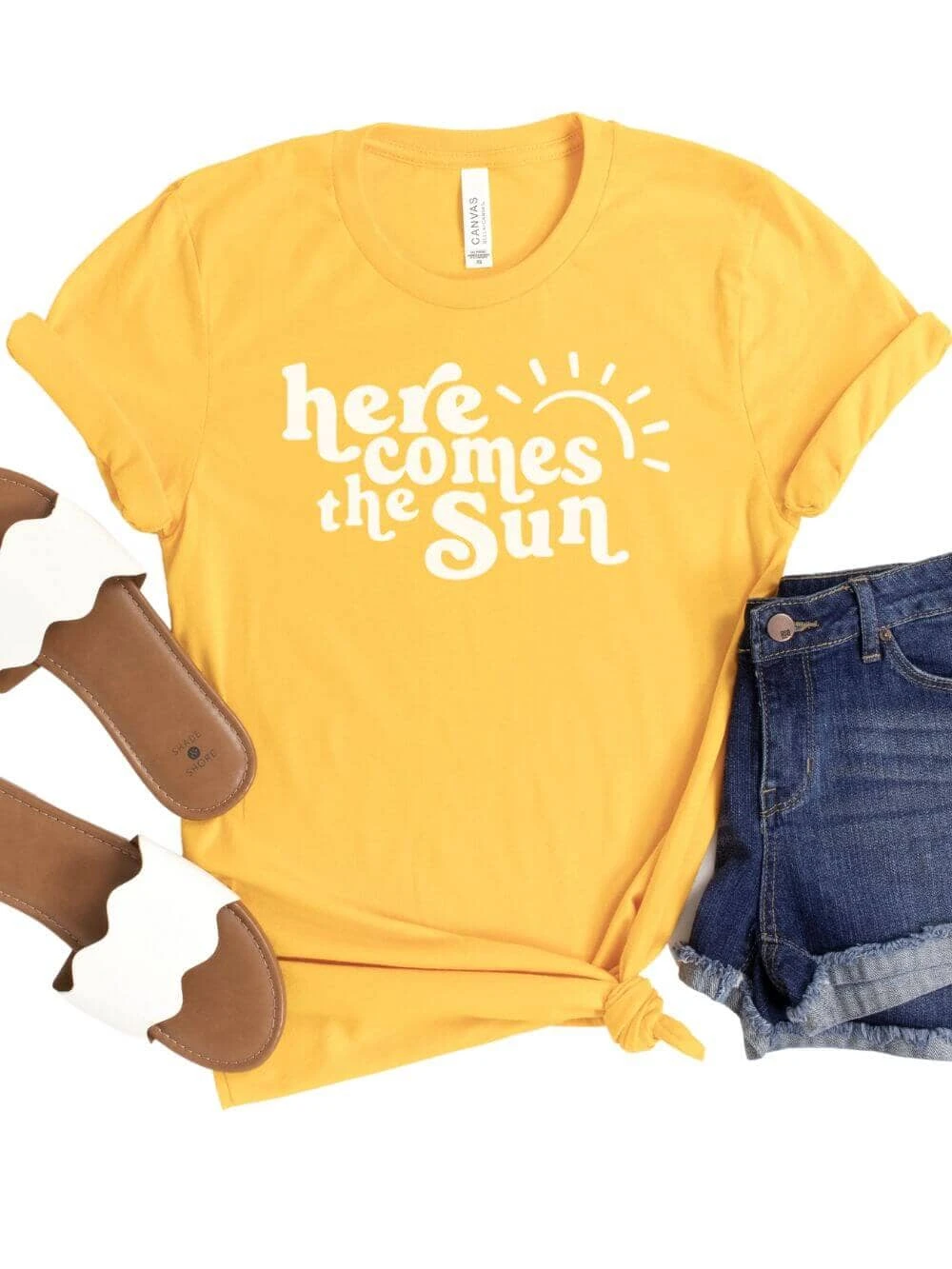Here Comes The Sun Yellow Women's Jersey Short Sleeve Graphic Tee 4 Here Comes The Sun Yellow Women's Jersey Short Sleeve Graphic Tee - Image 2