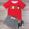 Here For The Snacks Boys Red & Black Shorts Outfit -Little Loom Store HerefortheSnacksBoysRed BlackShortsOutfit