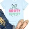 Hippity Hoppity Bunny Adult Short Sleeve T-Shirt For Spring & Easter -Little Loom Store HippityHeatherIceBlue