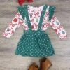 Holiday Cheer Green Polka Dot Girls Suspender Skirt Outfit -Little Loom Store HolidayCheerGreenPolkaDotGirlsSuspenderSkirtOutfit