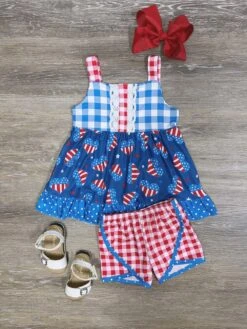 I Heart The USA Tank Tunic Girls Patriotic Shorts Outfit