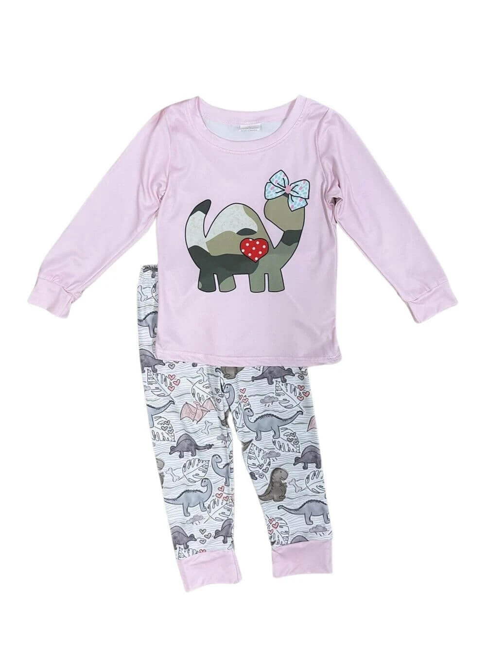 I Love Dinosaurs Pink Girls Long Sleeve Pajamas 4 I Love Dinosaurs Pink Girls Long Sleeve Pajamas - Image 2