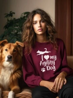 I Love My Agility Dog Cotton Women's Long Sleeve Graphic Sweatshirt 12 I Love My Agility Dog Cotton Women's Long Sleeve Graphic Sweatshirt -Little Loom Store ILoveMyAgilityDogSweatshirtBurgundy