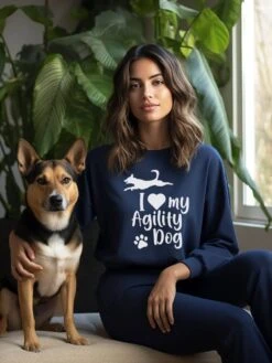 I Love My Agility Dog Cotton Women's Long Sleeve Graphic Sweatshirt 13 I Love My Agility Dog Cotton Women's Long Sleeve Graphic Sweatshirt -Little Loom Store ILoveMyAgilityDogSweatshirtNavy