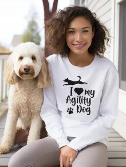 I Love My Agility Dog Cotton Women's Long Sleeve Graphic Sweatshirt 15 I Love My Agility Dog Cotton Women's Long Sleeve Graphic Sweatshirt -Little Loom Store ILoveMyAgilityDogSweatshirtWhite