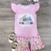Ice Cream Truck Pink Acid Wash Girls Shorts Outfit -Little Loom Store IceCreamTruckPinkAcidWashShortsOutfit