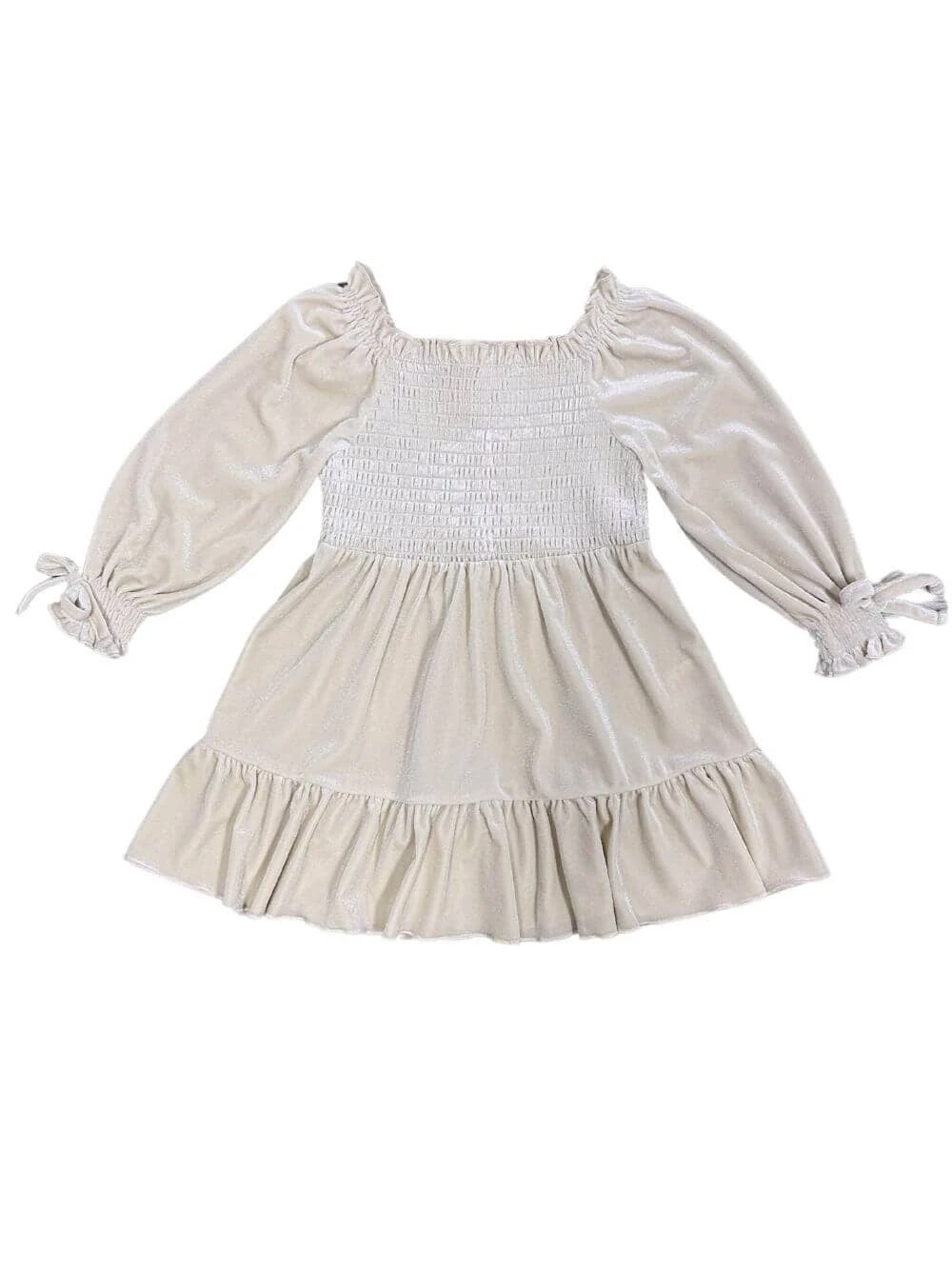 Ivory Puff Sleeve Smocked Girls Velvet Dress 4 Ivory Puff Sleeve Smocked Girls Velvet Dress - Image 2