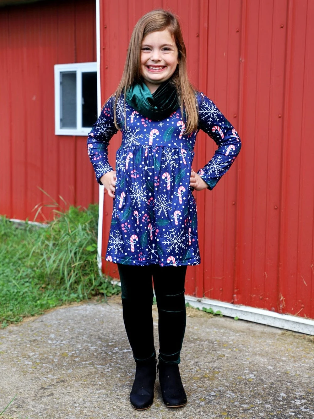 Peppermint Kisses Blue & Green Velvet Candy Cane Girls Scarf Outfit 4 Peppermint Kisses Blue & Green Velvet Candy Cane Girls Scarf Outfit - Image 2