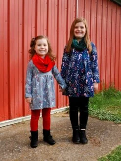 Peppermint Kisses Blue & Green Velvet Candy Cane Girls Scarf Outfit 10 Peppermint Kisses Blue & Green Velvet Candy Cane Girls Scarf Outfit -Little Loom Store JustineScarfOutfits