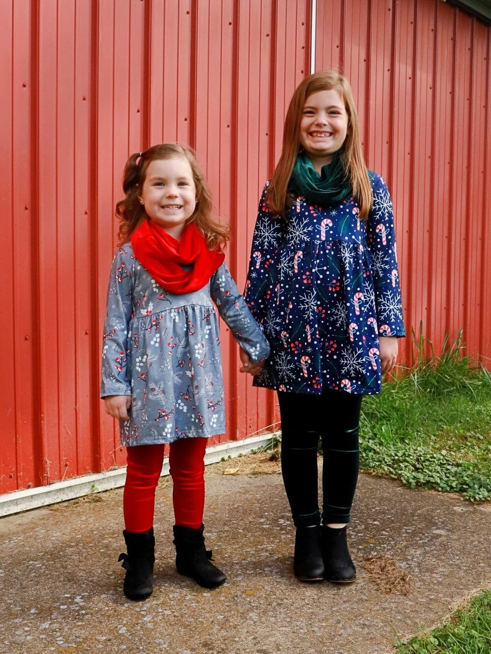 Peppermint Kisses Blue & Green Velvet Candy Cane Girls Scarf Outfit 6 Peppermint Kisses Blue & Green Velvet Candy Cane Girls Scarf Outfit - Image 4