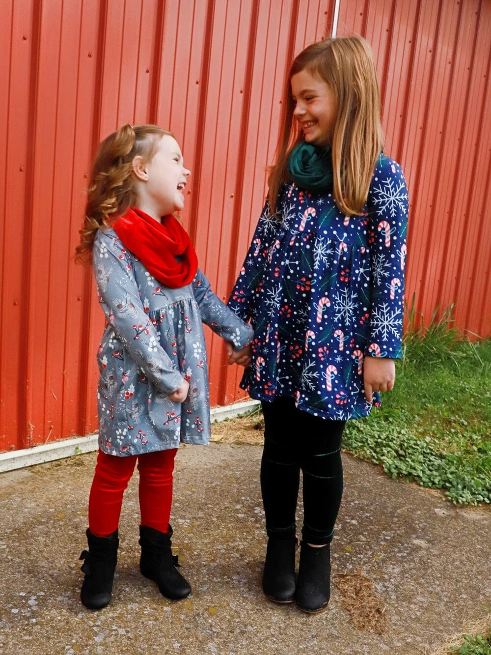 Peppermint Kisses Blue & Green Velvet Candy Cane Girls Scarf Outfit 5 Peppermint Kisses Blue & Green Velvet Candy Cane Girls Scarf Outfit - Image 3