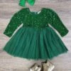 Kelly Green Sequin & Velvet Girls Chiffon Tutu Dress 2 Kelly Green Sequin & Velvet Girls Chiffon Tutu Dress -Little Loom Store KellyGreenSequin VelvetGirlsChiffonTutuDress