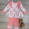 Kickin' Cowgirl Ruffle Trim Girls Top & Pants Outfit -Little Loom Store Kickin CowgirlRuffleTrimGirlsTop PantsOutfit
