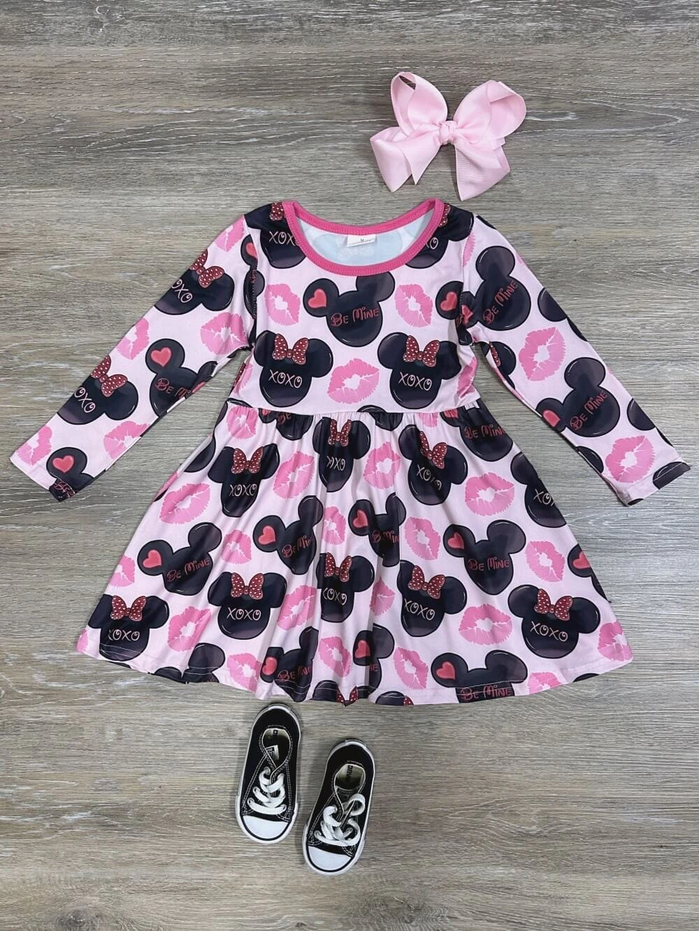 Kiss The Mouse Girls Pink & Black Long Sleeve Dress 3 Kiss The Mouse Girls Pink & Black Long Sleeve Dress