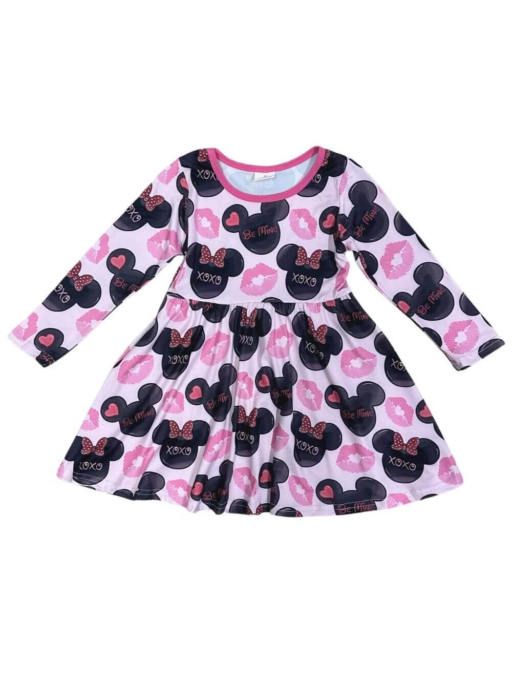Kiss The Mouse Girls Pink & Black Long Sleeve Dress 4 Kiss The Mouse Girls Pink & Black Long Sleeve Dress - Image 2