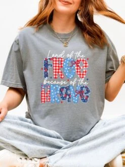 Land Of The Free Summer Unisex Tee Comfort Colors 4th Of July Patriotic Graphic T-Shirt -Little Loom Store Land of the Free Granite