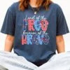 Land Of The Free Summer Unisex Tee Comfort Colors 4th Of July Patriotic Graphic T-Shirt -Little Loom Store Land of the Free Midnight