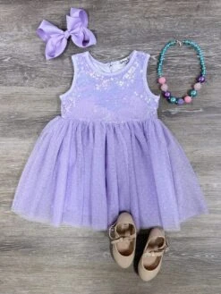 Lavender Sequin Top Girls Tulle Chiffon Tutu Dress