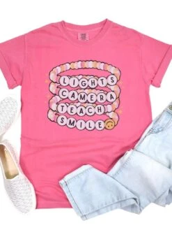 Lights Camera Teach Smile Teacher Comfort Colors Graphic T-Shirt