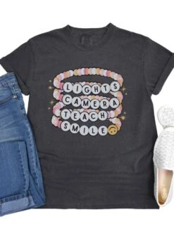 Lights Camera Teach Smile Teacher Comfort Colors Graphic T-Shirt -Little Loom Store LightsPepper