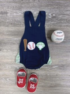 Lil’ Slugger Boys Navy & Green Baby Baseball Romper