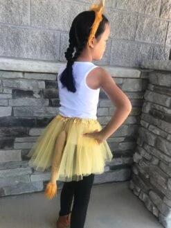 Girls Gold Lion Tutu Skirt Costume - Complete Kids Costume With Tutu, Tail, & Ears -Little Loom Store Lion Tutu Costume Back s 1