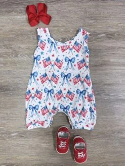 Little Firecracker Coquette Flag Bow Baby Romper