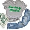 Lucky Mama Women's Jersey Short Sleeve Graphic Tee - 5 Colors -Little Loom Store LuckyMamaAthleticHeather