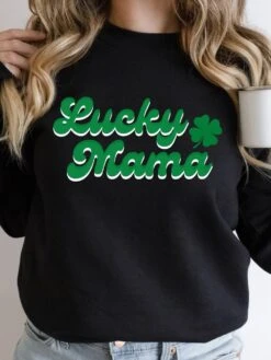 Lucky Mama Mom Heavy Blend Crewneck St. Patrick's Day Sweatshirt -Little Loom Store LuckyMamaSweatshirtBlack