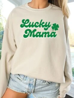 Lucky Mama Mom Heavy Blend Crewneck St. Patrick's Day Sweatshirt -Little Loom Store LuckyMamaSweatshirtSand