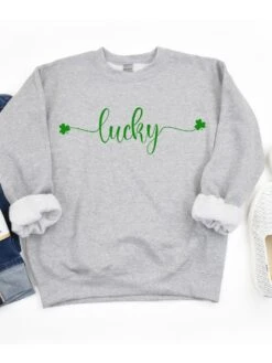 Lucky Shamrock St. Patrick's Day Unisex Heavy Blend™ Crewneck Sweatshirt - 8 Colors -Little Loom Store LuckySweatshirtSportGrey