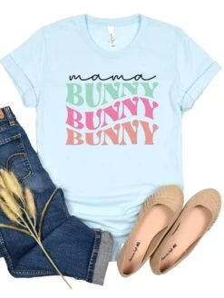 Mama Bunny Adult Short Sleeve T-Shirt For Spring & Easter -Little Loom Store MamaBunnyHeatherIceBlue