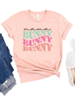 Mama Bunny Adult Short Sleeve T-Shirt For Spring & Easter -Little Loom Store MamaBunnyHeatherPeach