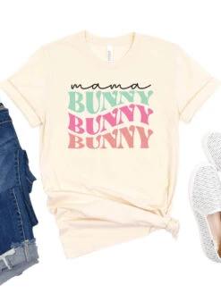 Mama Bunny Adult Short Sleeve T-Shirt For Spring & Easter -Little Loom Store MamaBunnyNatural