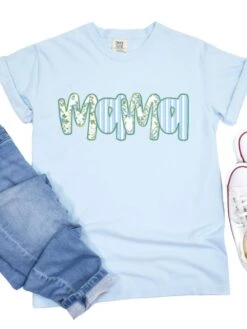 Preppy Blue Floral Mama Comfort Colors Mom Graphic T-Shirt 15 Preppy Blue Floral Mama Comfort Colors Mom Graphic T-Shirt -Little Loom Store Mama Blue Chambray