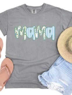 Preppy Blue Floral Mama Comfort Colors Mom Graphic T-Shirt